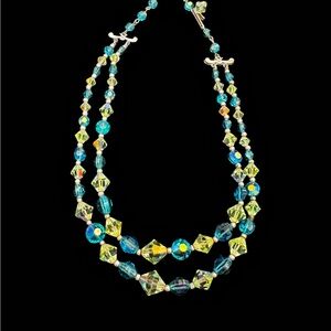 Vintage Teal & Peridot Austrian Crystal Beaded Necklace